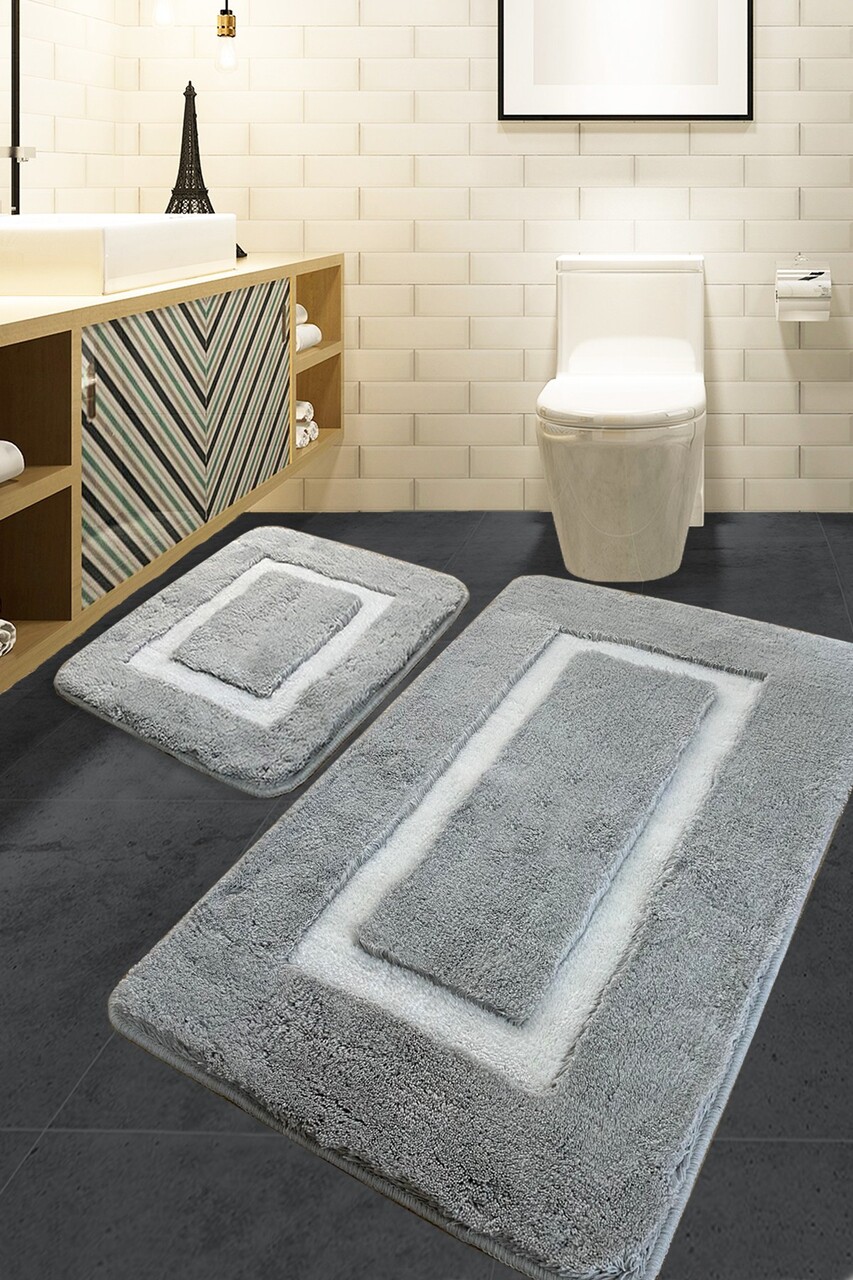 Set covoraș de baie acrilic, L'essentiel Maison, Quadrato Frame, Gri - imagine 4